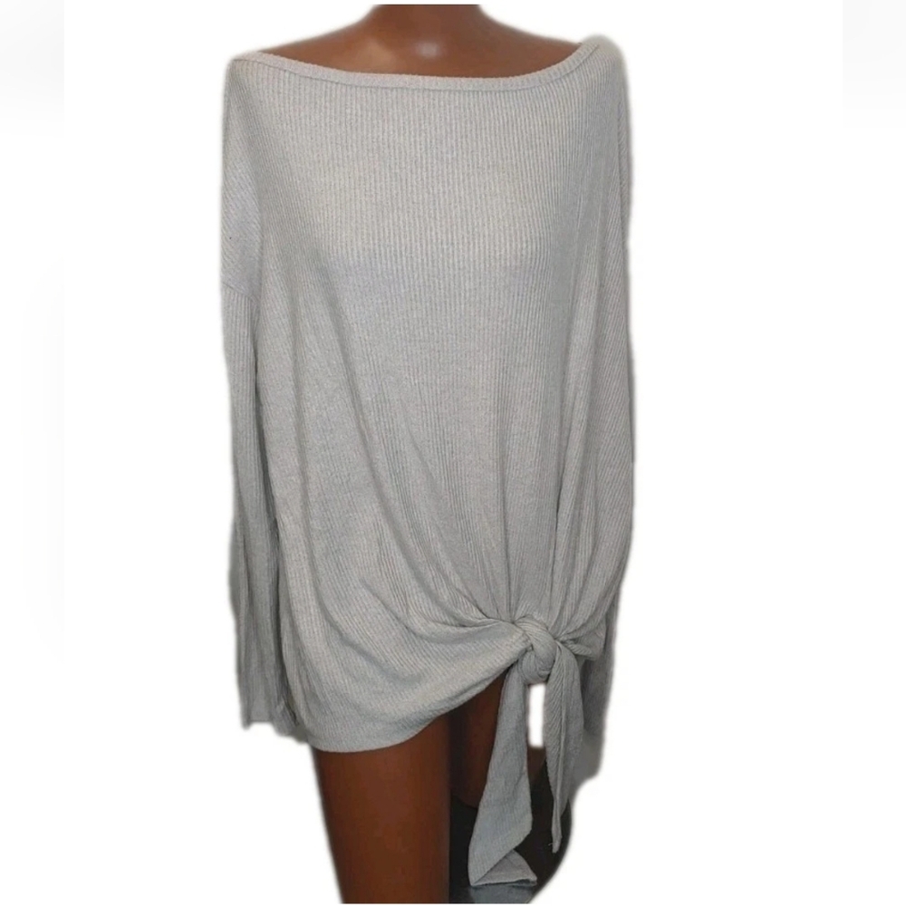 Harlowe & Graham Sloughy Wide Neck Tunic Top Woman XL Ivory Sand Ribbed Knit Nwt